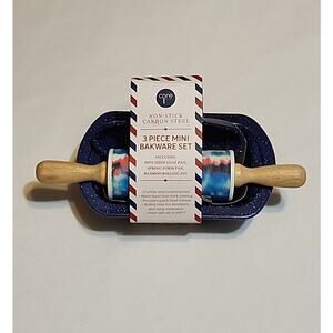 Core Kitchen 3 pc Mini Bakeware Set Loaf Pan Spring Form Pan Bamboo Rolling Pin